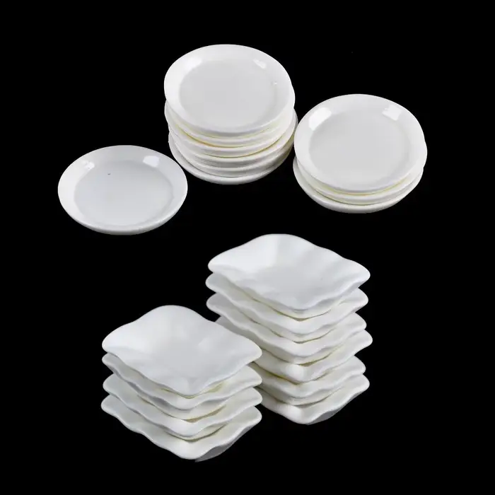 Jouets de cuisine pour maison de poupée, plateaux, assiettes, Mini nourriture Durable, plats blancs,