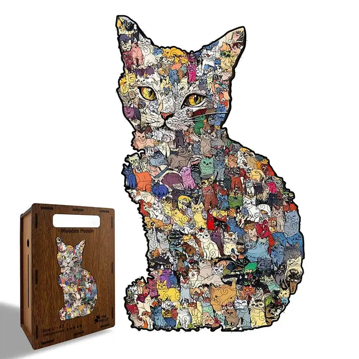 Puzzle en bois Kittin coloré intéressant, Puzzle en bois en forme d'animal irrégulier, cadeau pour j