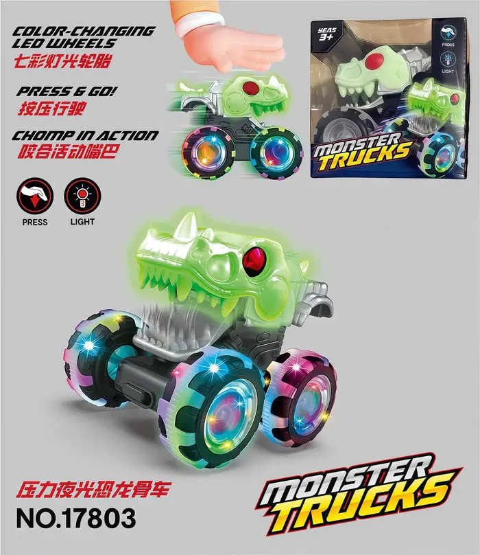 Jouet Monster Truck avec lumières – Véhicule Pull Back & Go, activé par le mouvement, cadeau d'anniv