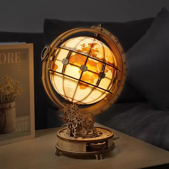 Globe en bois à assembler soi-même, modèle de puzzle 3D, jouet créatif, ornement lumineux, idéal comme cadeau d'anniversaire pour enfants/adultes