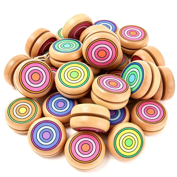 Lot de 3 yoyos en bois faits à la main - Jouet circulaire d'exercice avec surface à peindre soi-même