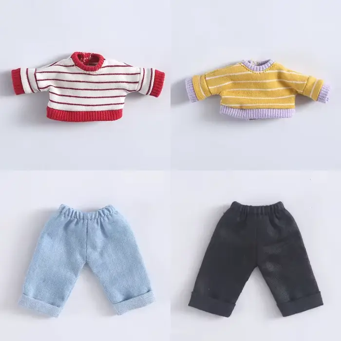 Vêtements de poupée ob11, jeans, pantalons à jambes larges, sweat à capuche à rayures pour obitsu11 