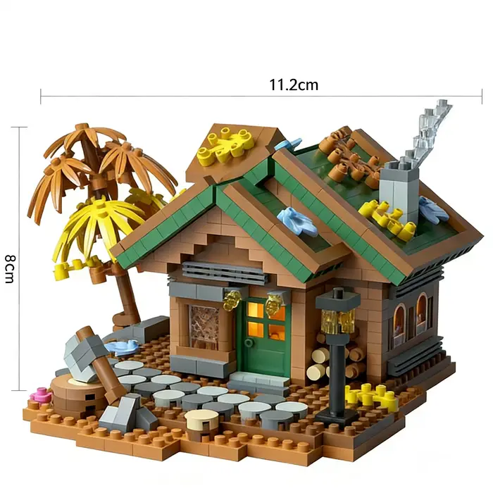 Ensemble de blocs de construction en bois - Modèle miniature de cabane forestière