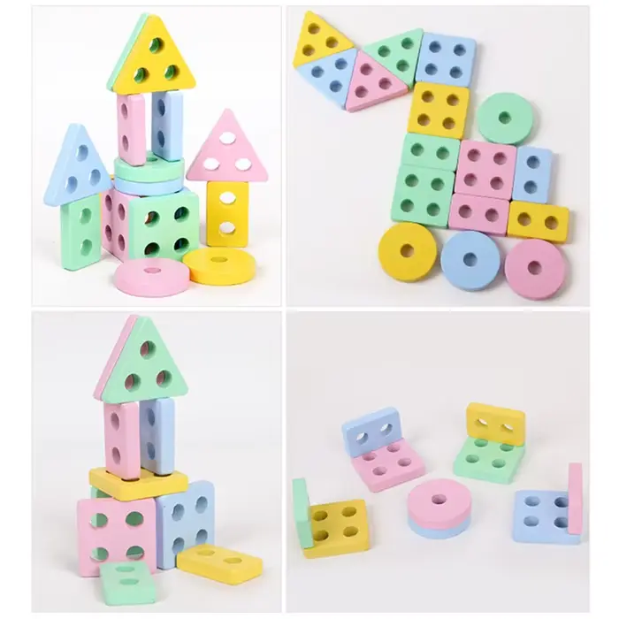Blocs de construction quatre ensembles de colonnes à manches géométriques pour enfants