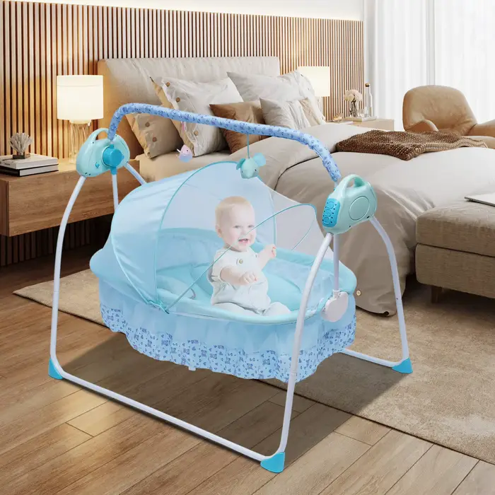 Berceau à bascule pour bébé, berceau électrique avec télécommande, lit pliable à 5 vitesses avec mus