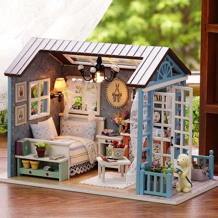 Kit de maison de poupée Miniature à assembler, Puzzle 3D en bois, artisanat de chambre avec meubles,