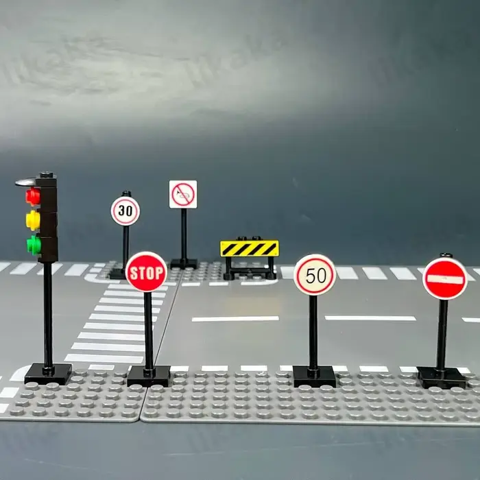 MOC – blocs de construction de panneaux de signalisation routière de ville, jouets, blocs de circula