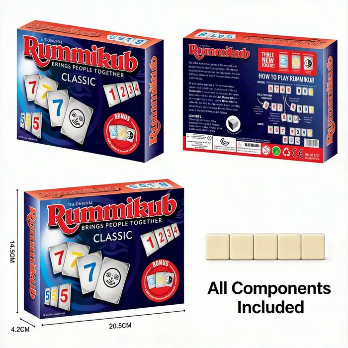 Jeu de stratégie classique Rummikub - Ensemble complet avec 4 supports à tuiles - Jeu de société fam