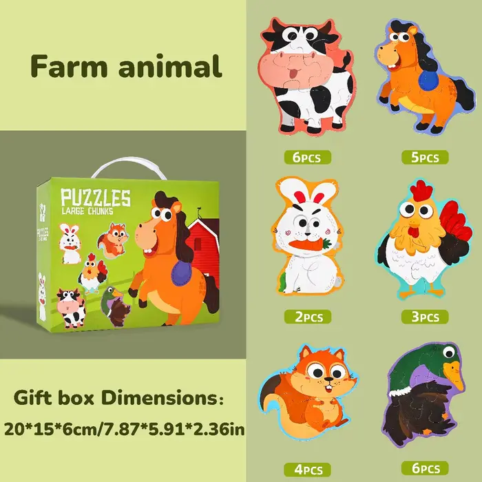 Grande boîte-cadeau de puzzles six-en-un, jouets éducatifs pour l'éveil des enfants, puzzles de diff