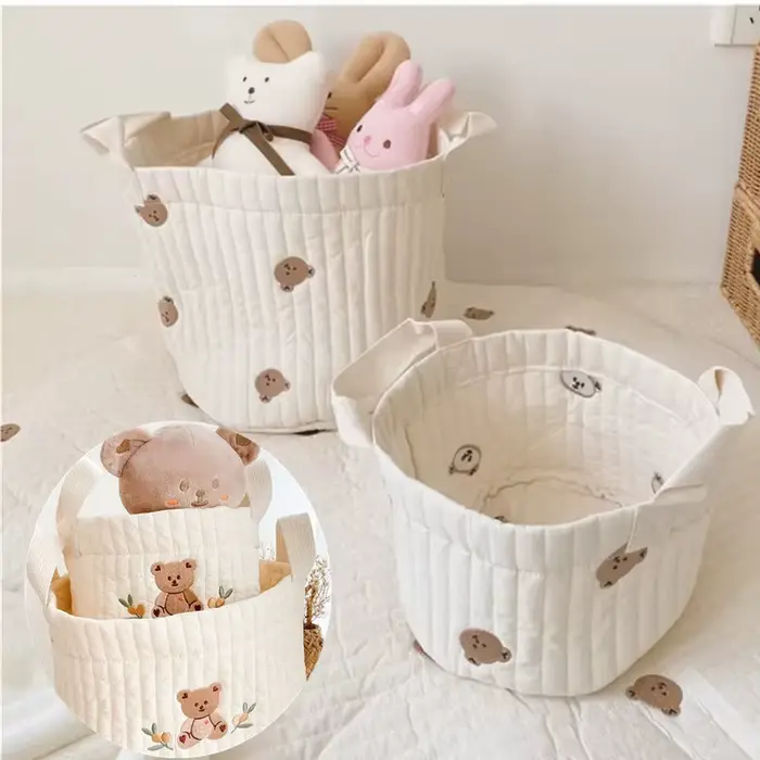 Sac de rangement de jouets pour bébé brodé d'ours multi-usages pour salon organisation jouets nouveau-né couches et conservation du lait maternel