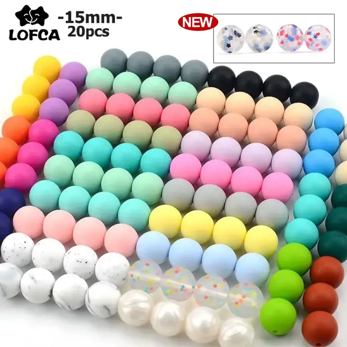 LOFCA – anneau de dentition en Silicone, 15mm, 20 pièces/lot, perles rondes de dentition pour bébé, 