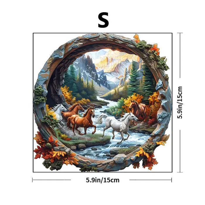Puzzles en bois forêt et cheval, emballage de boîte en papier exquis, jouets puzzle en forme, cadeau