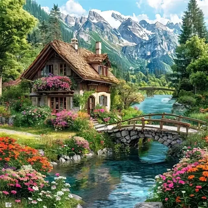 Puzzle bilibili de 500 ou 1024 pièces, maison paisible avec vue sur la rivière, pour adultes, idéal pour soulager le stress et se détendre, décoration intérieure élégante, activité créative et partagée