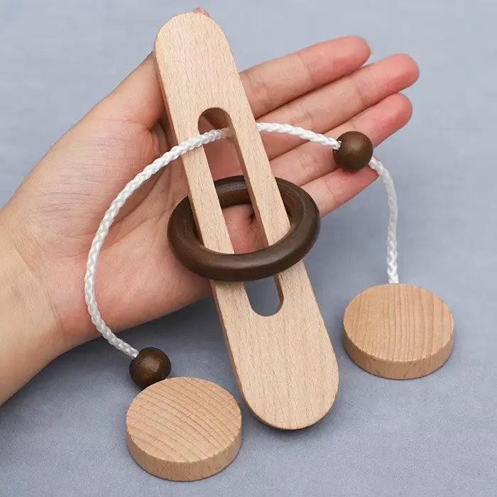 Jouets de décompression en bois, casse-tête Luban Lock, jouets de déblocage, puzzle de corde à enrou