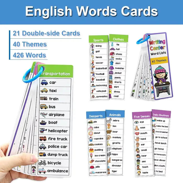Cartes de listes de mots anglais Montessori pour enfants, matériel pédagogique ESL, mots de vue, écriture, construction de vocabulaire, jouets d'apprentissage pour l'autisme