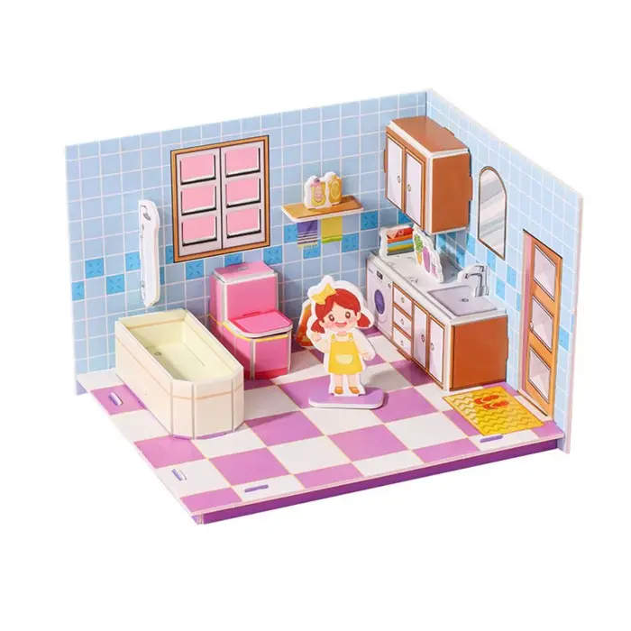 Artisanat en papier modèle 3D chambre modèle Puzzle jouets cuisine chambre 3D chambre carton salon salle de bain modèle artisanat jouets enfants