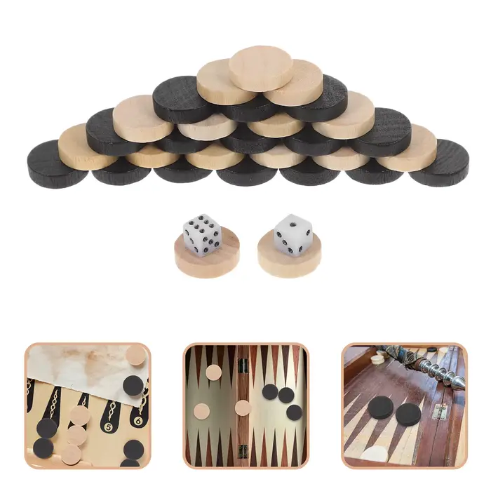 Pièces de backgammon en bois pour adultes et enfants, accessoire de jeu de société, dames occidentales, 30 pièces pour occasions familiales et cadeaux de noël