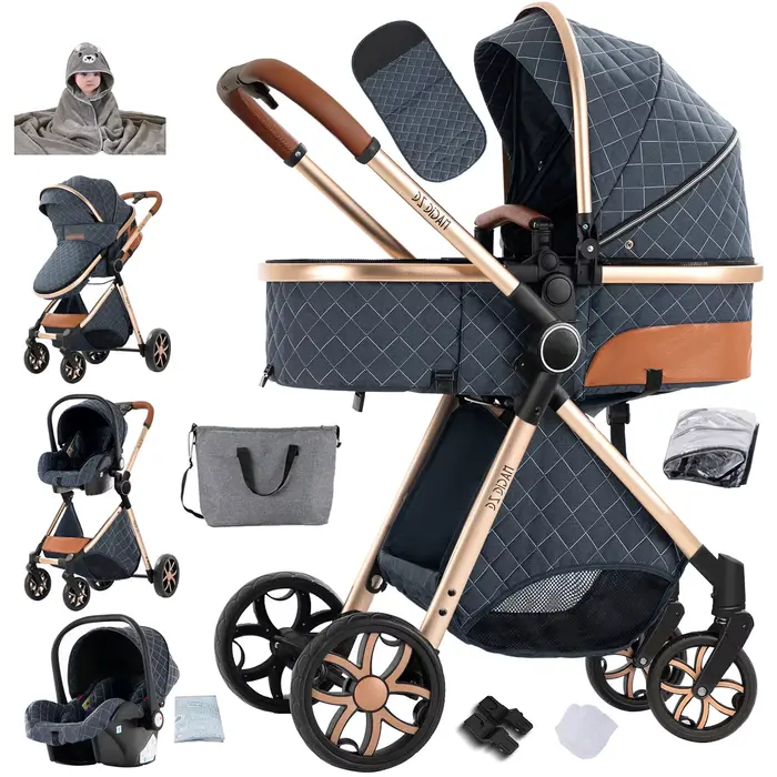 Poussette Bébé Élégante 3-en-1, Conception Premium avec Siège Auto Sécurisé, Nacelle Confortable et 