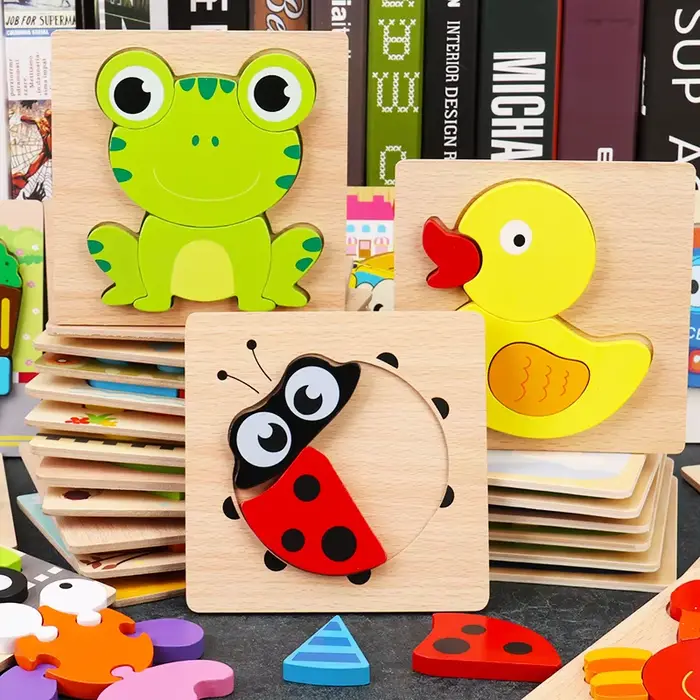 Puzzle 3D en bois de haute qualité pour bébé, animaux de dessin animé éducatifs, apprentissage préco