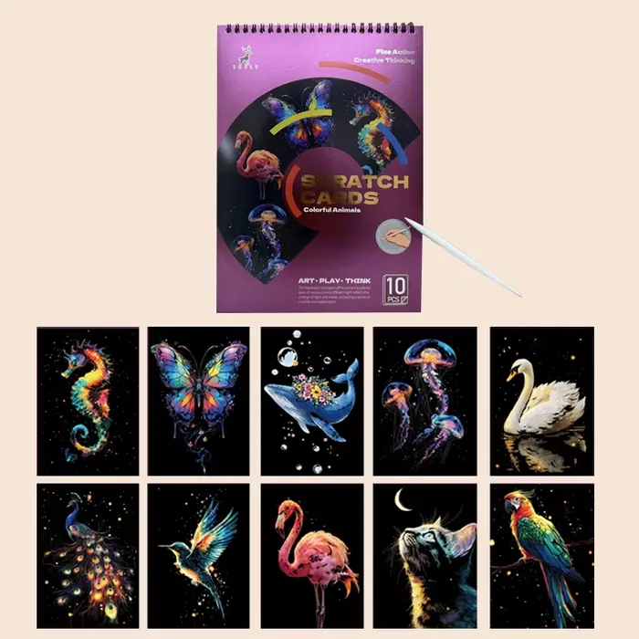 Livre de coloriage à gratter 10 feuilles avec stylet, jouet de peinture magique, animaux marins, bal