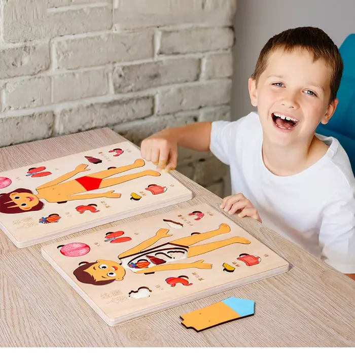 Puzzles Montessori, planche occupée, enseignement du corps humain, apprentissage des parties du corp