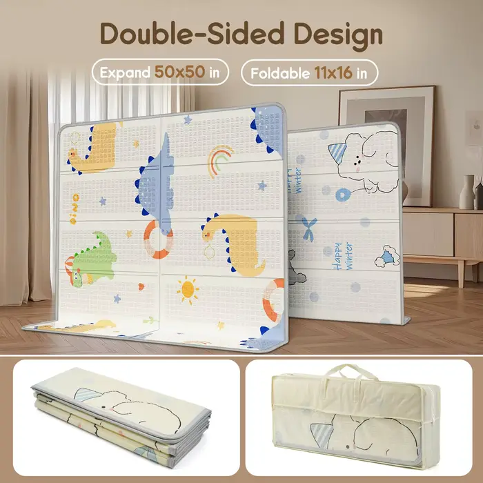 Tapis de jeu pliable pour bébé, tapis de jeu imperméable PIGLOG pour bébés et tout-petits, tapis de 