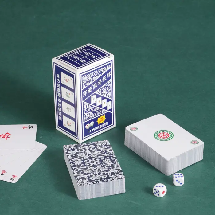 Cartes de Mahjong chinoises (144 tuiles) - Design classique en porcelaine bleue et blanche, ensemble de voyage portable avec dés