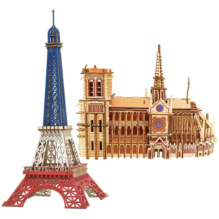 Puzzle en bois 3D de la Tour Eiffel et de la Cathédrale Notre-Dame construction éducative pour enfants et décoration intérieure occasions spéciales