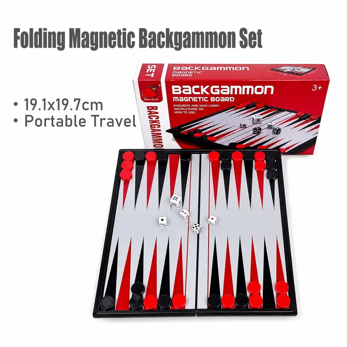 Jeu de backgammon magnétique pliable 19,1x19,7 cm, jeu de société portable, puzzle éducatif, jouet cadeau pour enfants et adultes