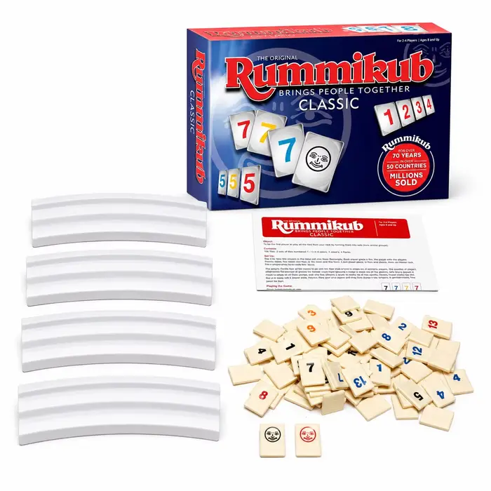 Jeu de société de stratégie Rummikub classique avec tuiles numérotées et supports, pour la famille, 