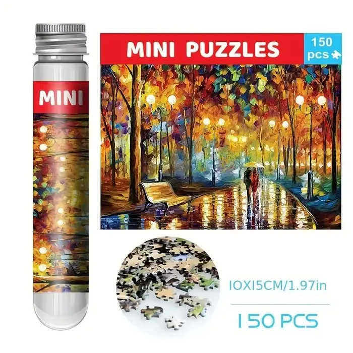 Puzzle en tube à essai, 150 pièces, se promener sous la pluie, mini voyage, maison de noël, tour de