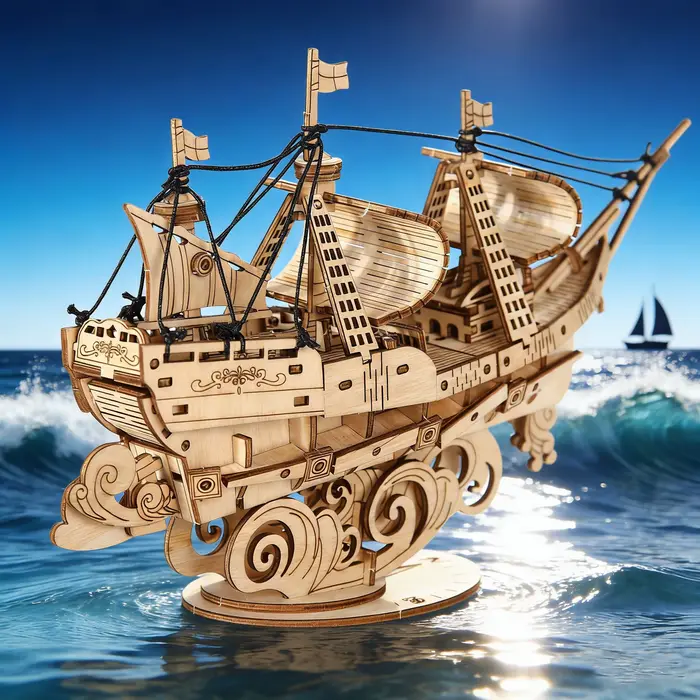Modèle de puzzle de bateau à voile en bois 3D, navire à voile océanique, blocs de construction en bo