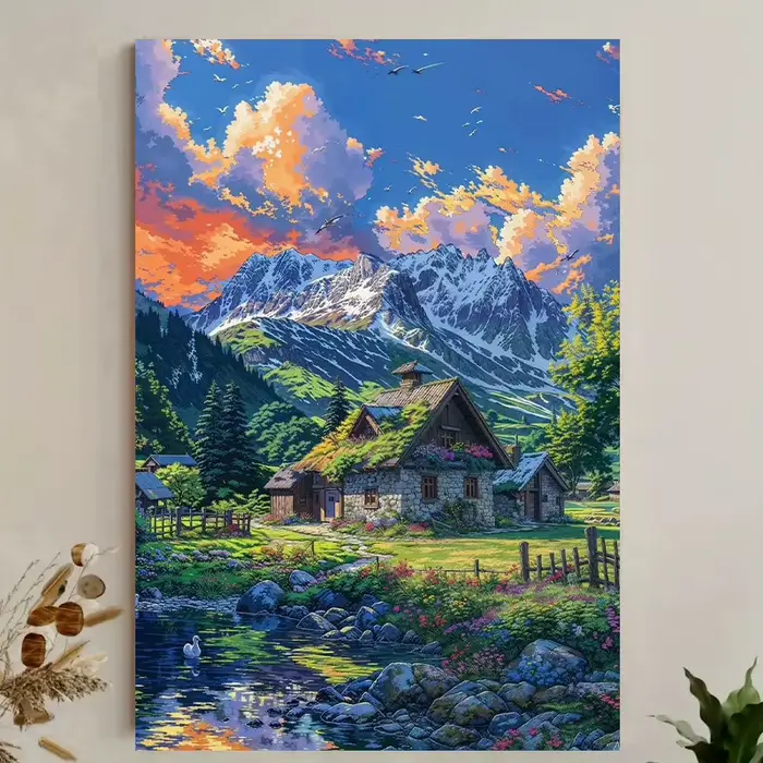 Puzzle de 500/1000/1200/2000 pièces, paysage de montagne rural, décoration murale moderne pour la ma