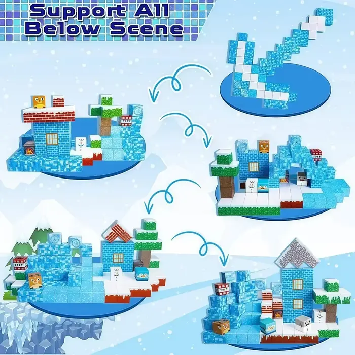 Puzzle Glace et Neige Monde Ensemble Blocs de Construction Magnétiques Cubes Aimant Jouets Bricolage Loisirs Créatifs Enfant Jouets Éducatifs 3 Plus Occasions Spéciales