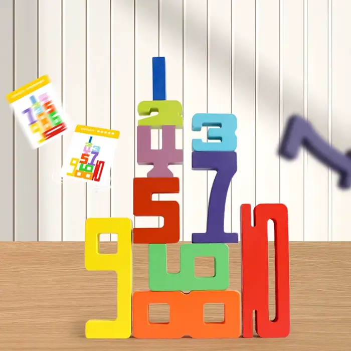 Blocs de construction colorés en bois, jeux d'empilage Montessori avec cartes, blocs à chiffres pour enfants de 3 à 12 ans occasions spéciales éveil et apprentissage