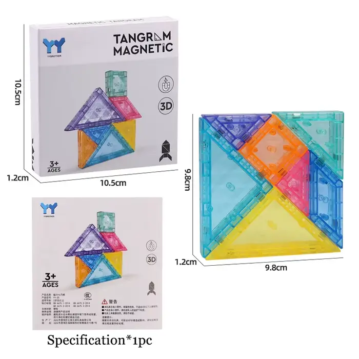 Jouets de puzzle magnétique Montessori Tangram, figures géométriques 3D, jeu de réflexion logique, j