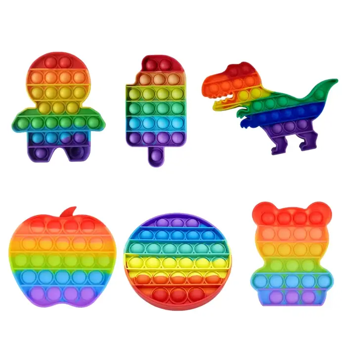 Arc-en-ciel Fidget Toys Pop Push Bubble Jouets sensoriels Dinosaur drôle Autisme Needs Squishy Soula