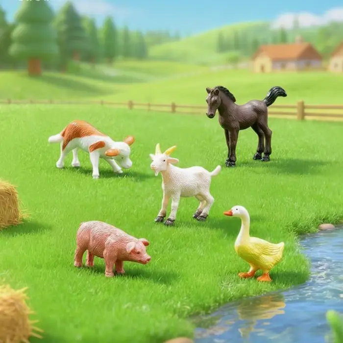 Figurines d'animaux de ferme avec fermier, 5 pièces/ensemble, animaux de ferme réalistes comprenant un fermier, un cochon, une vache, un cheval, une chèvre - Ensemble de jeu éducatif sur le thème de l