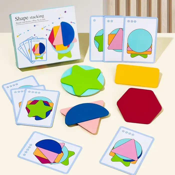 Formes géométriques en bois empilées jeux de reconnaissance des couleurs forme amusante puzzles empilables formation à la pensée logique jouets éducatifs