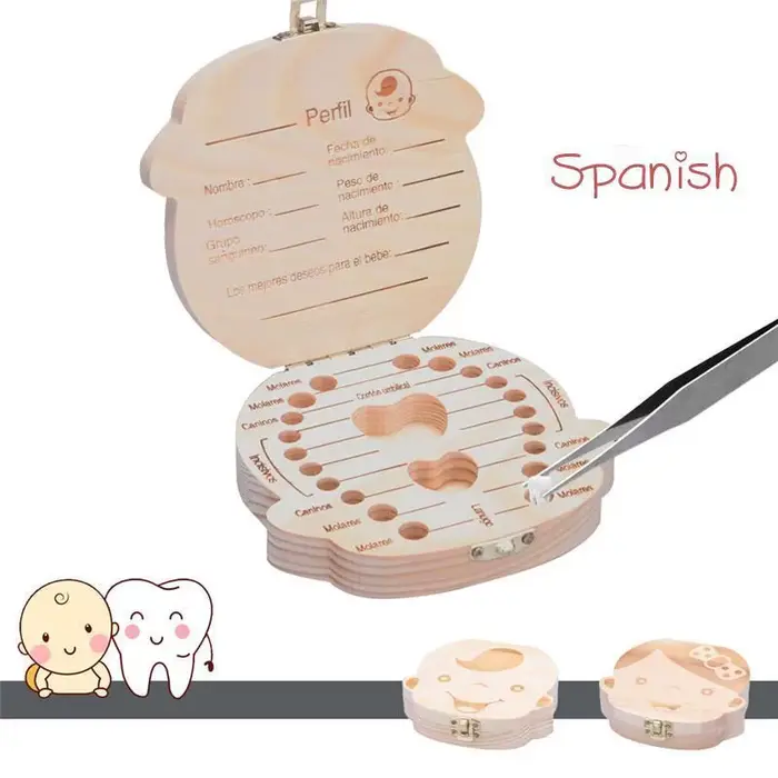 Boîte à dents de bébé en bois espagnol
