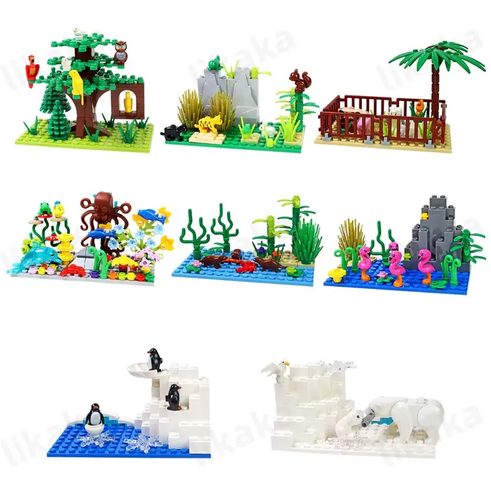 Blocs de construction d'animaux de ferme urbaine, animaux naturels, poisson, loutre, MOC, monde sous