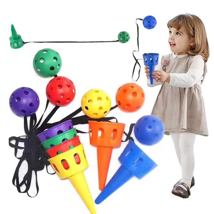 Ensemble de jeu d'intégration sensorielle pour enfants, jeu d'extérieur, entraînement à la coordination œil-main, cadeau d'anniversaire, activités familiales, balles et tasses, jeux pour enfants et adultes, matériau plastique durable