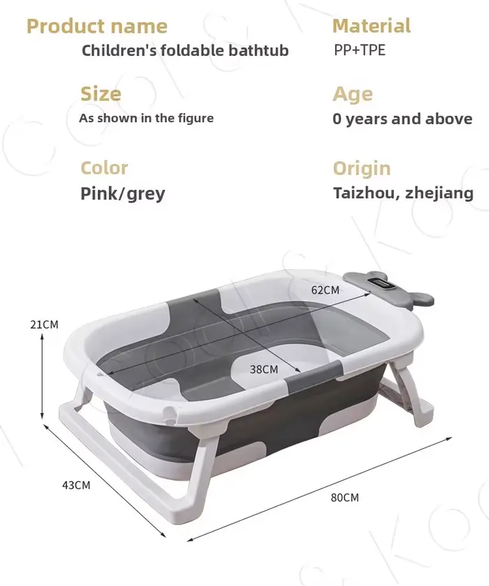 Baignoire pliable en silicone pour bébé avec capteur de température, antidérapante et portable