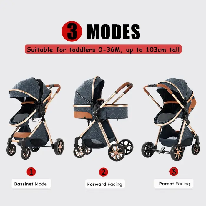 Poussette multifonction 3 en 1 avec siège auto, landau pour bébé, facile à plier, siège coussin conf