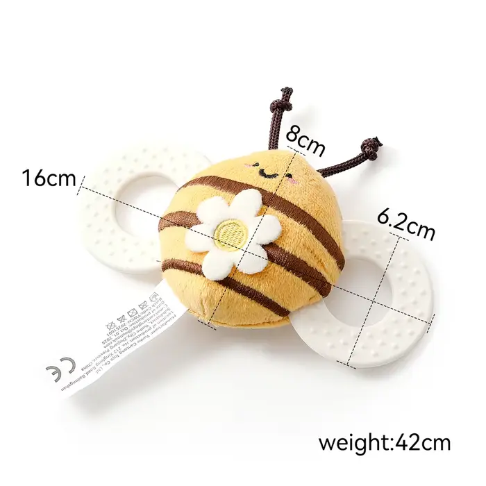 Jouet de dentition pour bébé en forme d'abeille avec hochet - Peluche douce, portable, facile à sais