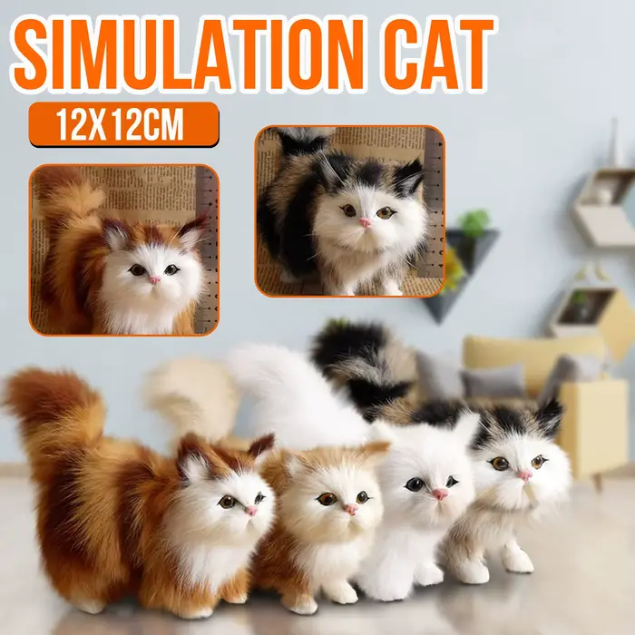 Jouets en peluche de chat de Simulation mignon, modèle de chaton en peluche doux, faux chat, animaux