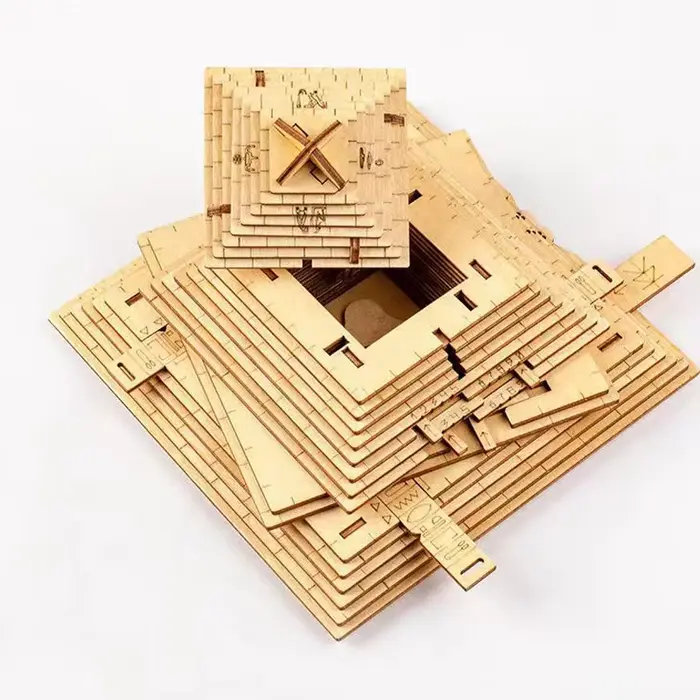 Boîte de Puzzle Pyramide en Bois Cadeaux Uniques Compartiment Caché Casse-Tête Défi IQ Jeux Métaux Occasions Spéciales