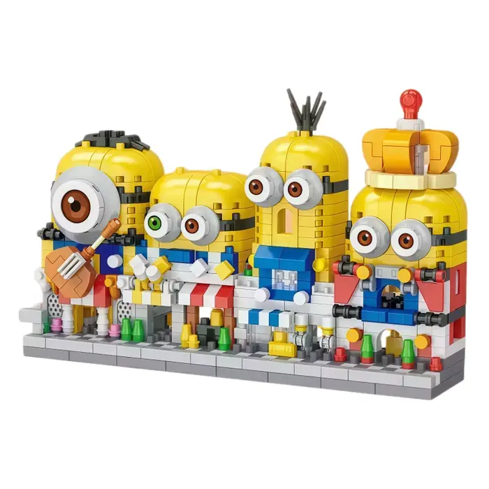 Jouet de puzzle interactif en blocs miniatures de 4 pièces, modèles de décoration de bureau, Minions