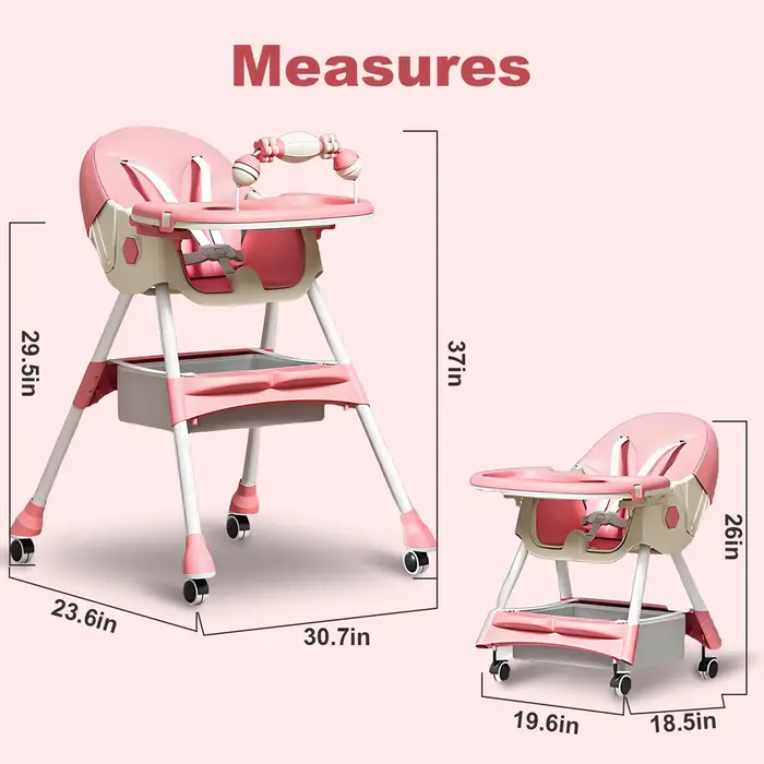 Chaise haute pliable 4 en 1 pour bébé, siège de Table d'alimentation inclinable et pliable, 7 hauteu