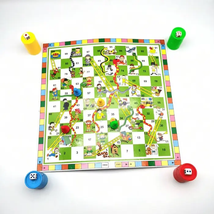 Jeu de société familial 2-en-1 Serpent et l'Échelle + Ludo jeu de cartes bleu cadeau fêtes occasions spéciales amusant stratégique convivial